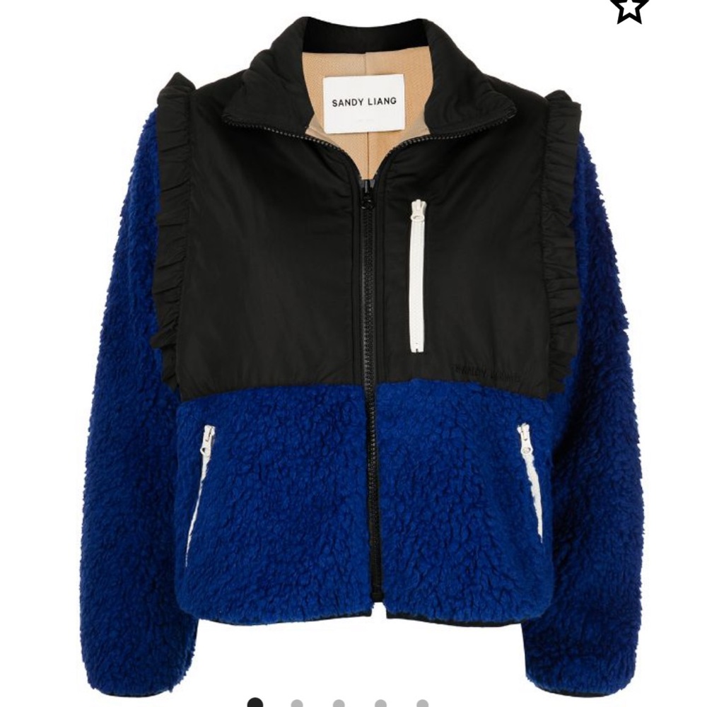 Sandy Liang Mia Two Toned Fleece Jacket Black Blue Large New